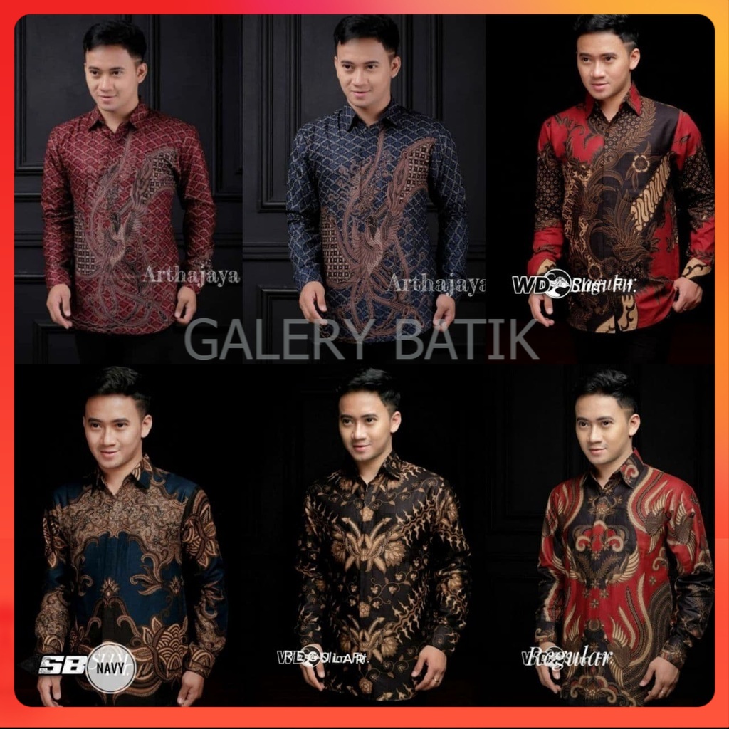 Kemeja Batik Pria Modern Lengan Panjang Casual Modis Slim Fit Trendy Masa Kini size M L XL