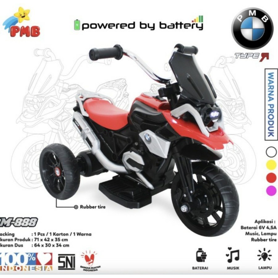 Mainan Anak  Motor Aki Murah  PMB M888 - motor aki Roda Tiga PMB M888