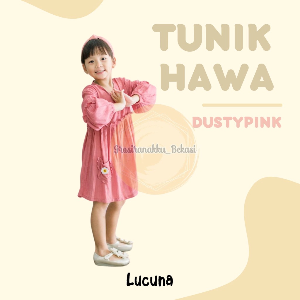 Tunik Anak Hawa Rayon Crincle Lucuna Warna DustyPink 2-10tahun