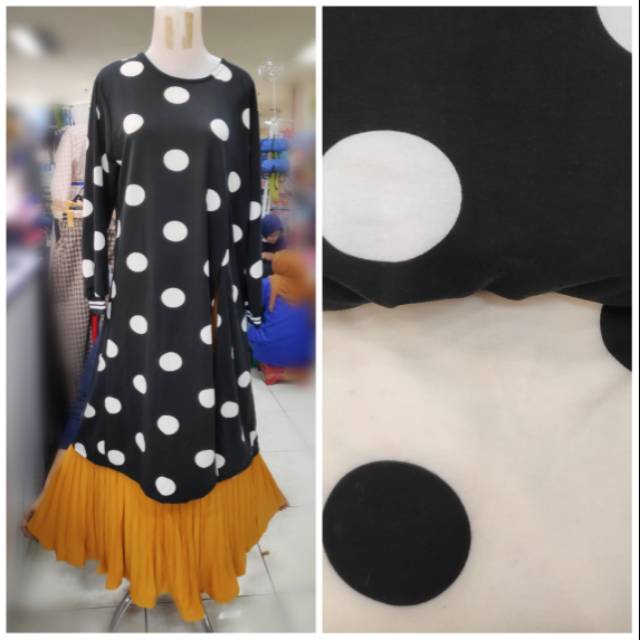 Setelan rok plisket remaja wanita motif polka import
