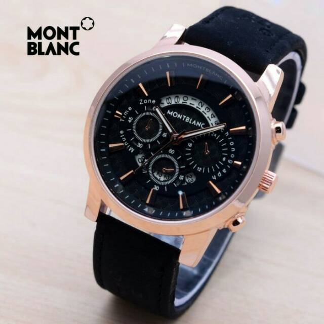 Jam Tangan Pria MontBlanc Tanggal Kulit Body Rose - Hitam
