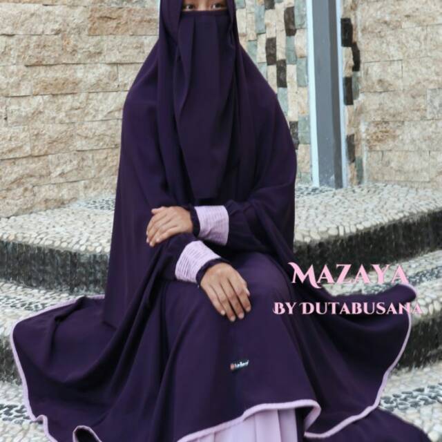 Set gamis syari cadar tali dan bandana model mazaya