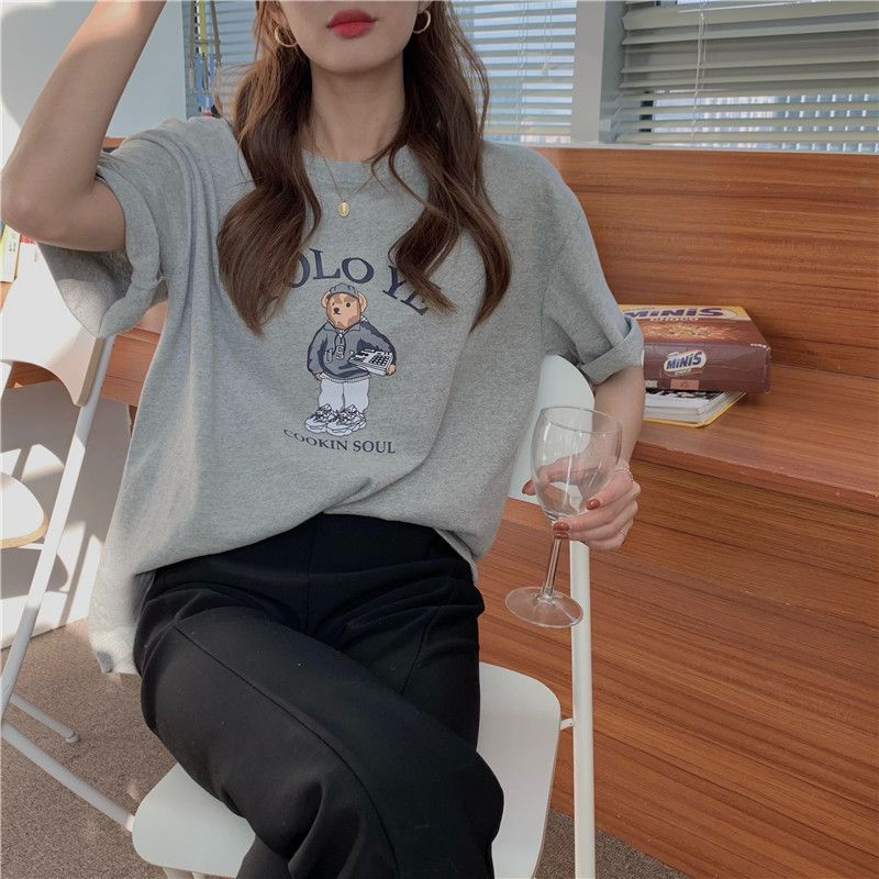 THISTLE - Oversize Tee Tshirt Wanita Model Longgar Motif Bear Cookin Soul