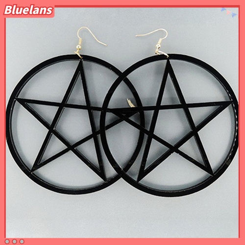 Anting Stud Bentuk Bulat Pentacle Hollow Besar Gaya Punk Vintage