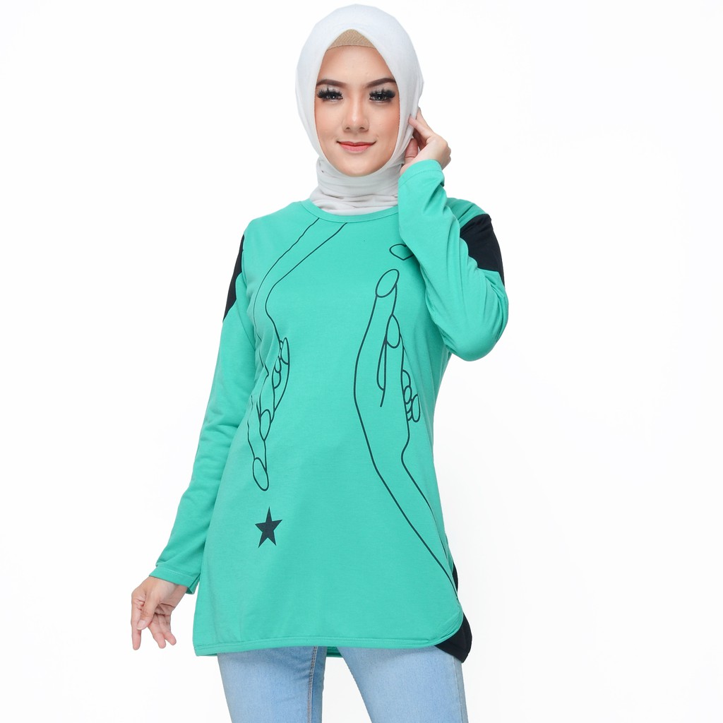 Blus Lengan Panjang Wanita Muslim Gaya korea Printing - XSHOP Stefy