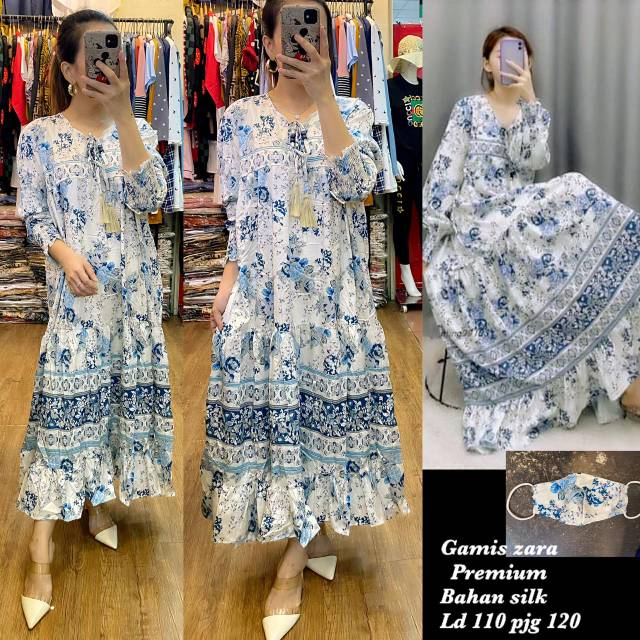 Gamis zara premium bahan silk all size