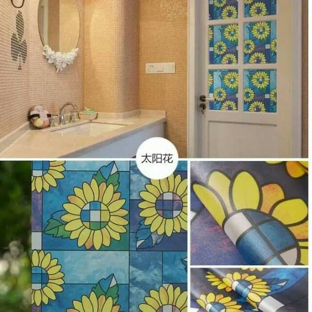 Sticker kaca sunblast motif bunga matahari kaca patri