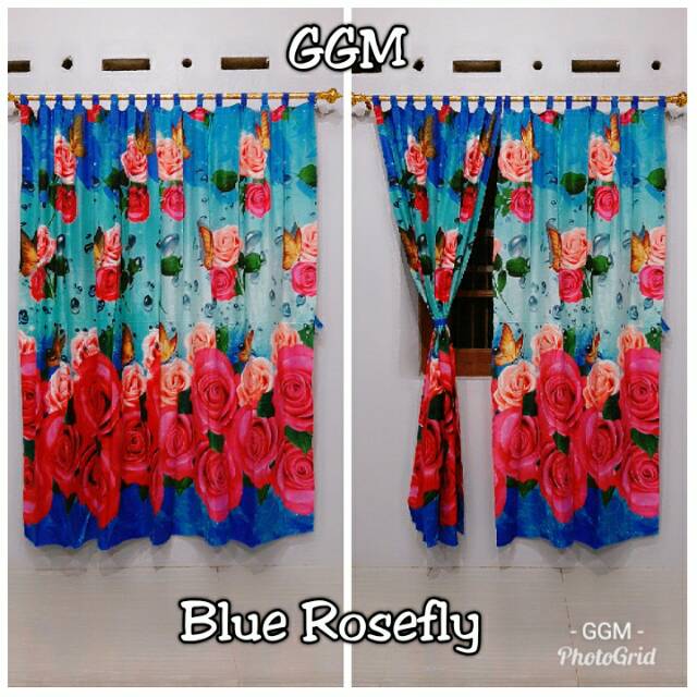 Grosir gorden/korden/horden pintu/jendela murah Blue Rosefly uk 120x200cm