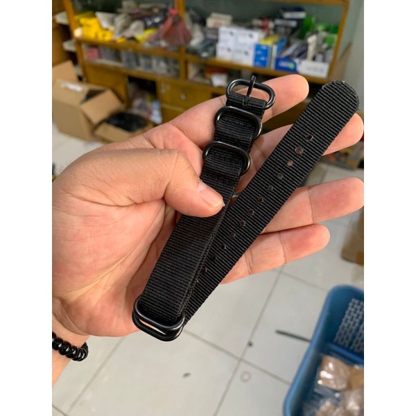 Strap Tali jam tangan Nato Kanvas full hitam 18MM