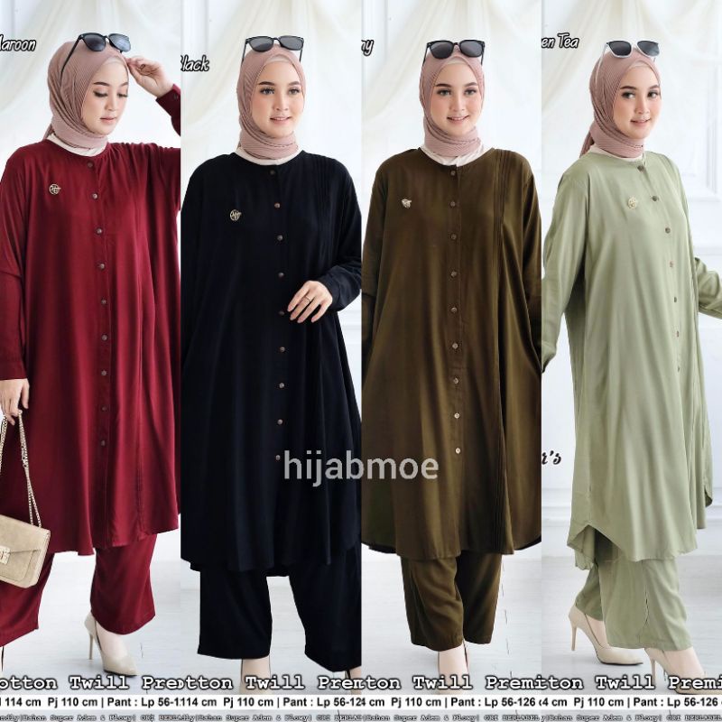 Hijab Sisters Hilda One Set / Setelan Muslim Wanita Jumbo Rayon Twill Polos / Long Tunik LD 114 Full