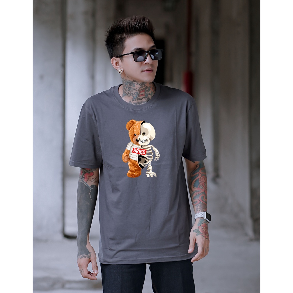 BRIGO Kaos Lengan Pendek Bear Two Face II Kaos Distro BRIGO Beruang Two Face II Kaos Katun Combed M-XL ( Pria &amp; Wanita )