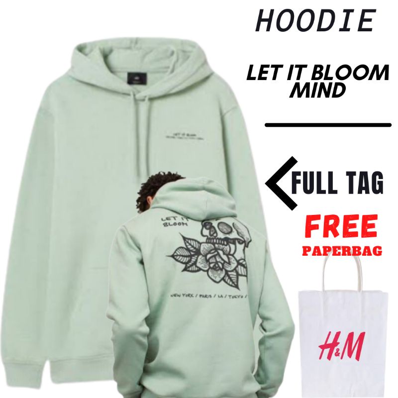 Hoodie H&M Let It Bloom Gren Mint Pria Wanita Fulltag