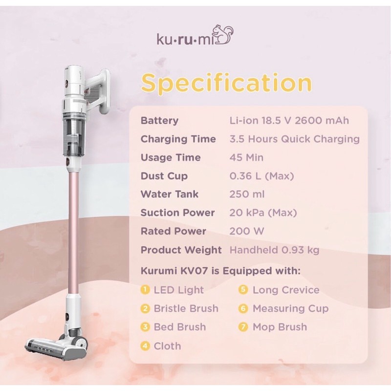 Kurumi KV 07 Powerful Cordless Stick Vacuum Cleaner with Spray Mop