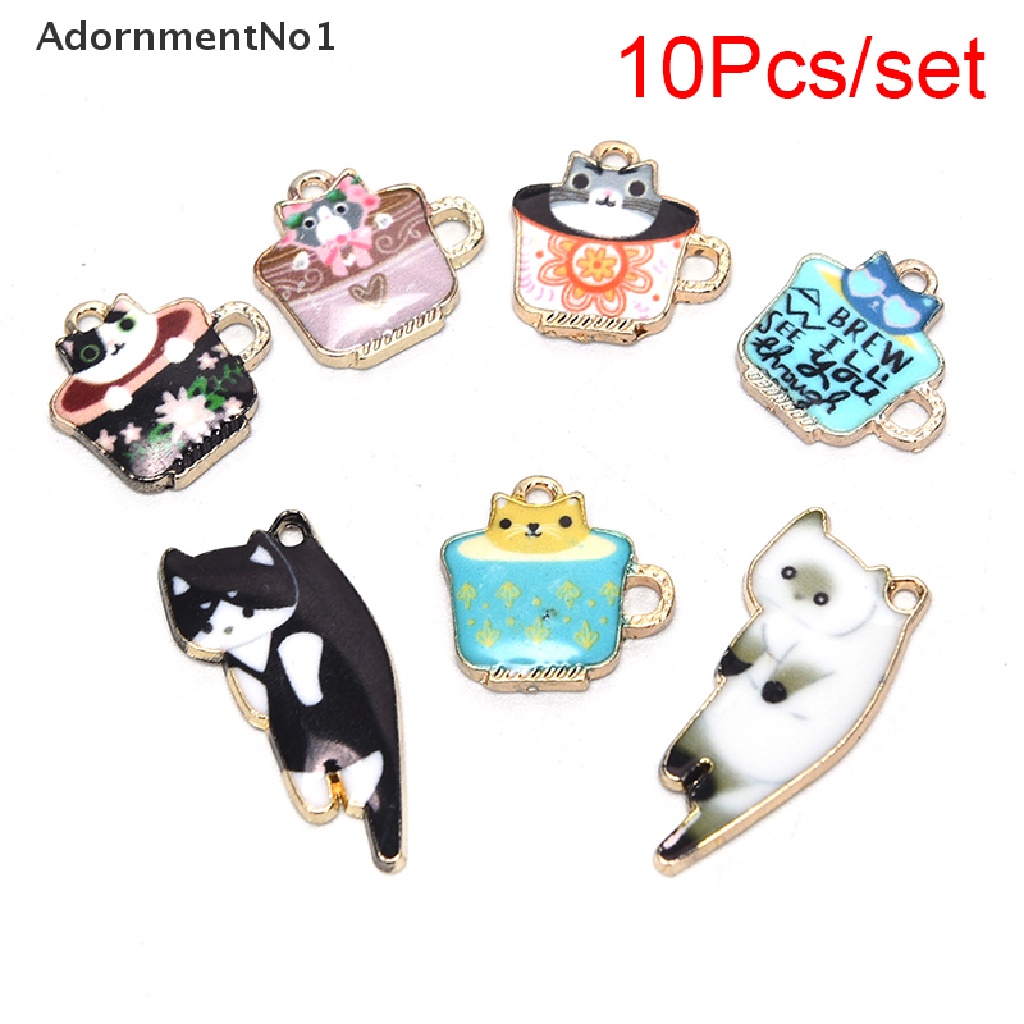 (AdornmentNo1) 10pcs / Set Liontin Enamel Bentuk Kucing + Cangkir Teh Bahan Alloy Untuk DIY Perhiasan