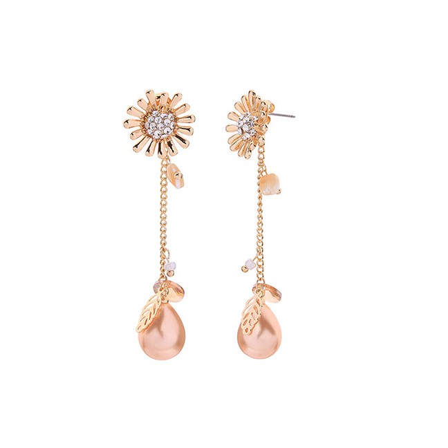 LRC Anting Tusuk Fashion Gold Flower Pearl Detachable Earrings F8071X