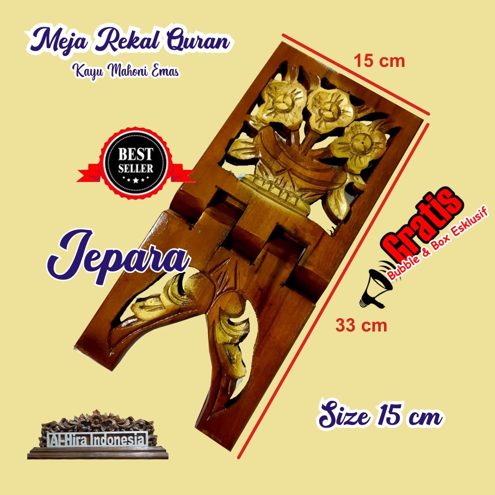 Rekal,Meja,tatakan,Dudukan Alquran Termurah Rekal Mahoni (Emas) Size 15