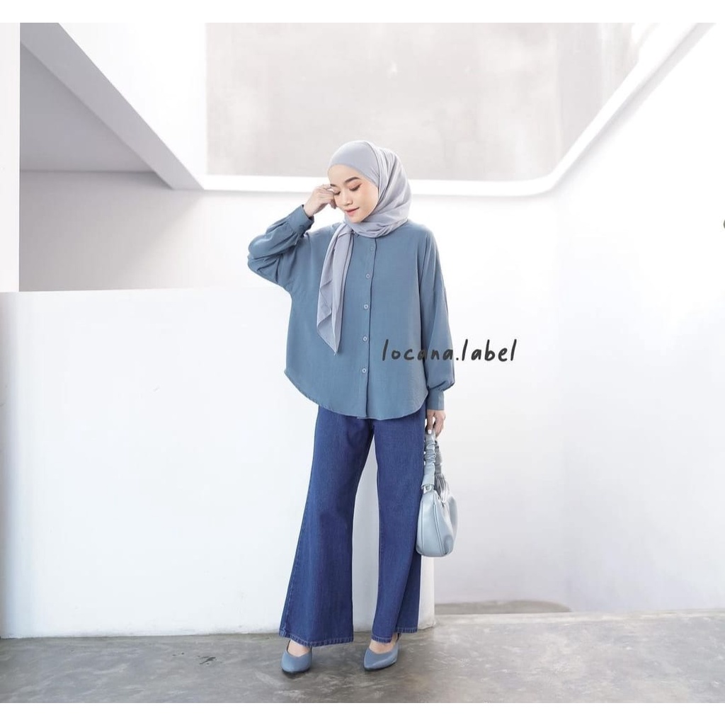 Luna Blouse Kemeja Cringkle Baju Atasan Wanita Oversize Lengan Balon Ruffle Belakang