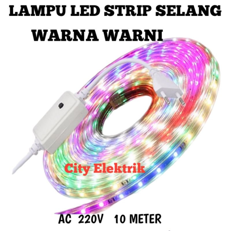 LAMPU STRIP LED SELANG 3528 220V 8M MERAH PUTIH / LED STRIP LIGHT SMD 2835 10M WARNA WARNI ( SIAP PAKAI )