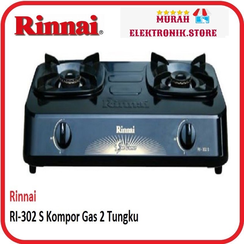 Rinnai Kompor Gas 2 Tungku RI 302S -selang paket miyako Hitam garansi resmi