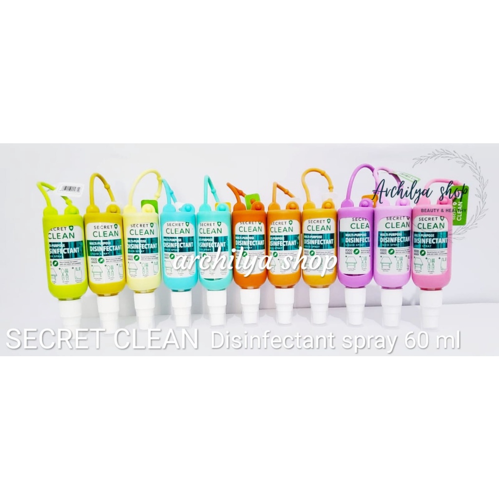 Disinfectant spray 60 ml SECRET CLEAN Food Grade  + Free  Silicone Holder Warna Warni