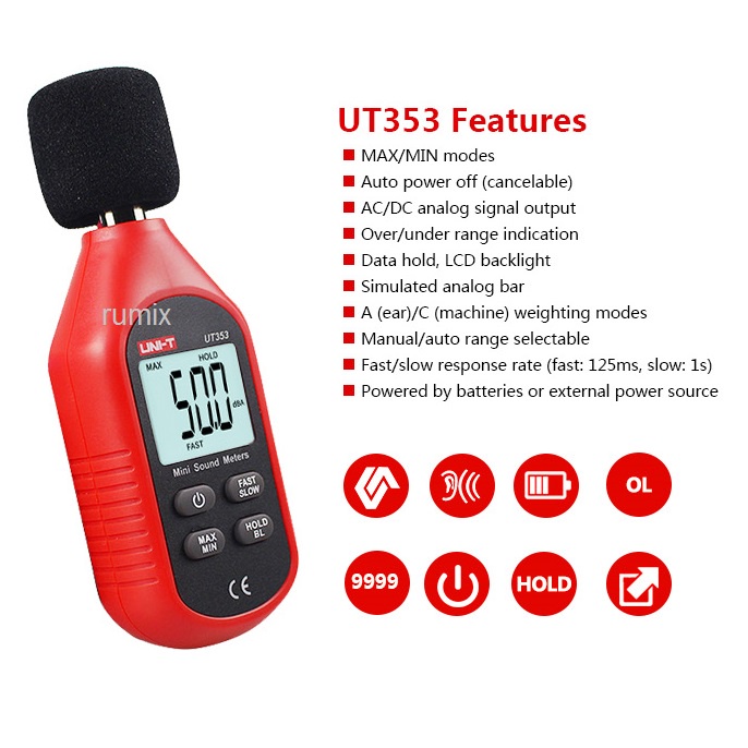 UNI-T UT353 Sound Noise Level Meter Desibel Desible Alat Pengukur Suara Tester Mini LCD UT-353 UT 353