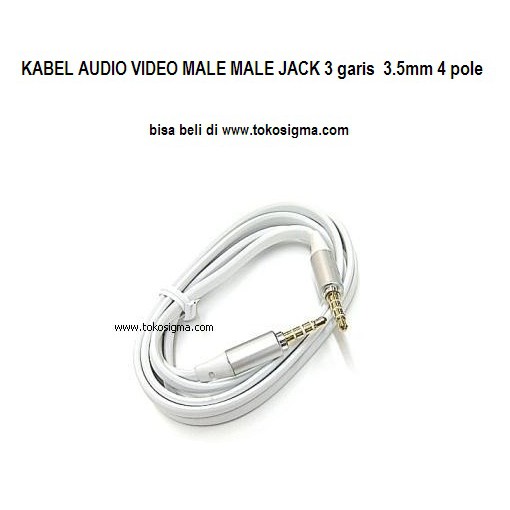 KABEL Flat AUDIO VIDEO 3.5mm garis 3 AUX in 4 pole male-male 100cm