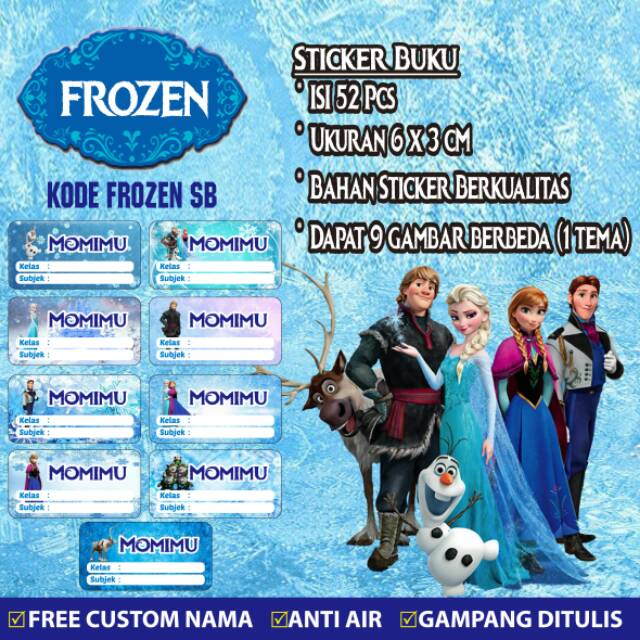 

Stiker/Sticker/Label Buku Pelajaran Anak/Remaja Custom Motif Frozen