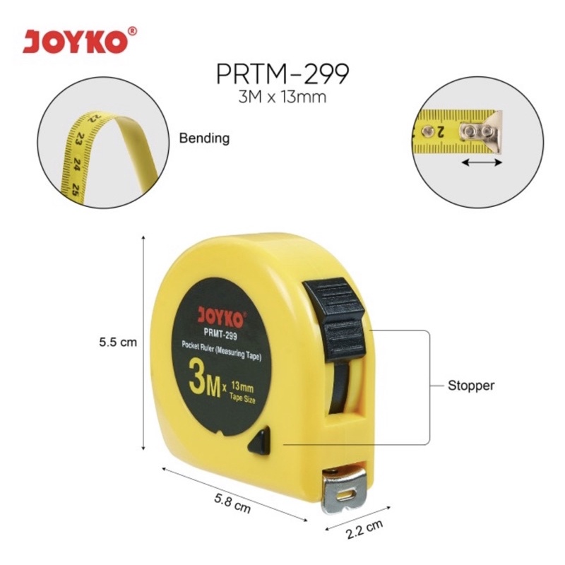 JOYKO - MEASURING TAPE PRMT-299 - METERAN POCKET RULER PORTABLE 3 METER