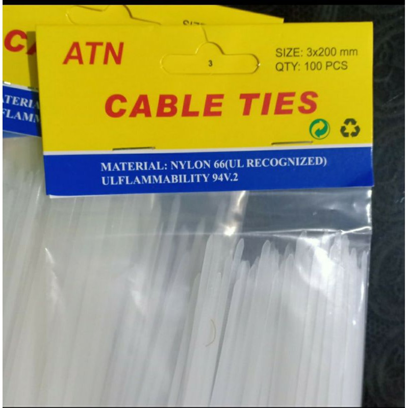 Cable Ties Kabel Tis 3 x 200mm 100pcs (Putih dan Hitam)