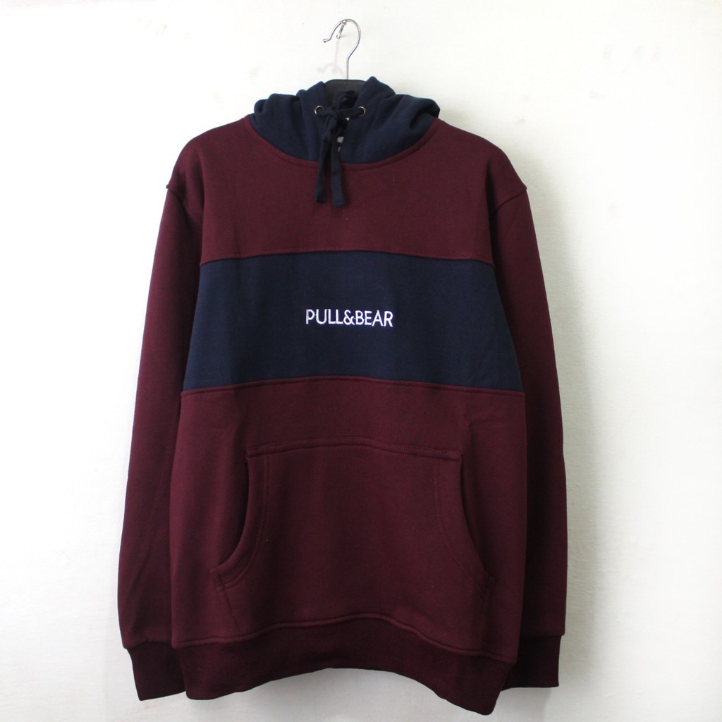JAKET SWEATER HOODIE PULL&BEAR JUMPER CASUAL & HYPEBEAST  PREMIUM BURGUNDY-NAVY