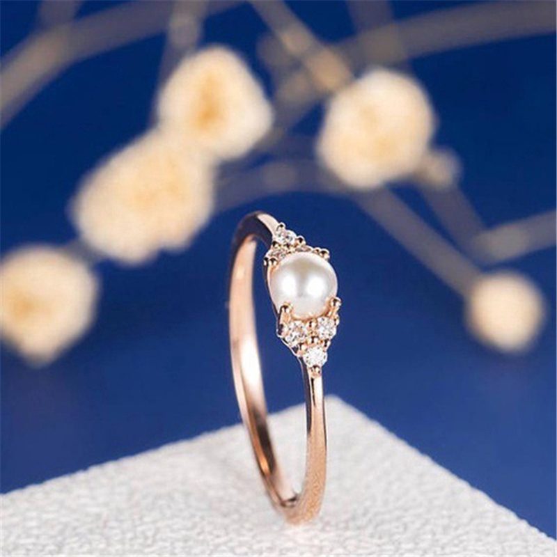 Gaya Baru 18K Rose Emas Plated Cincin Mutiara 925 Perhiasan Perak