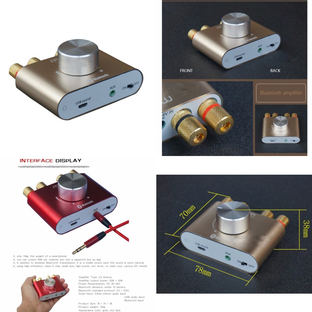 Mogu Audio Bluetooth Receiver Stereo Amplifier 50W+50W - F900 - Golden