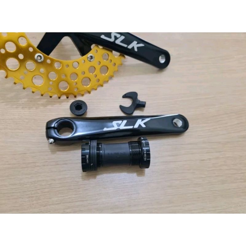 Crank Set HT2 Sepeda Arm SLK Chainring Smith Buble 54 T 56T Black Gold Hollowtech II - Hitam Kuning Crankset Folding Bike Roadbike Seli Litepro 54 T 56 T 170mm