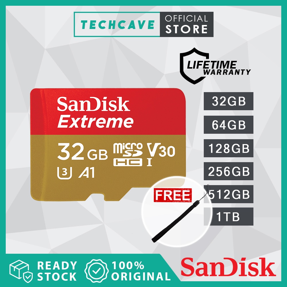 (Ready Stock) Sandisk Extreme Micro SDXC 4K Class 10 A2/U3 160MB/s 32GB 64GB 128GB 256GB mi