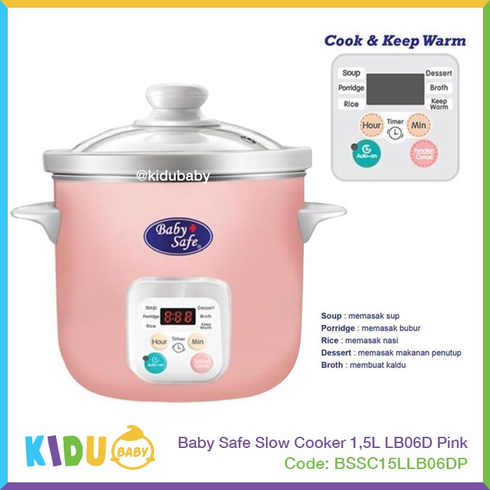 Baby Safe Slow Cooker 1,5L LB06D Pink Kidu Baby