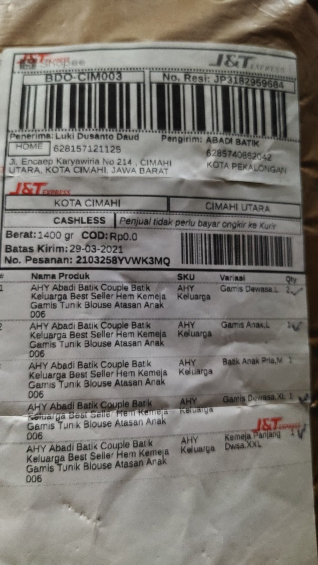 Ahy Abadi Batik Couple Batik Keluarga Best Seller Hem Kemeja Gamis Tunik Blouse Atasan Anak 006