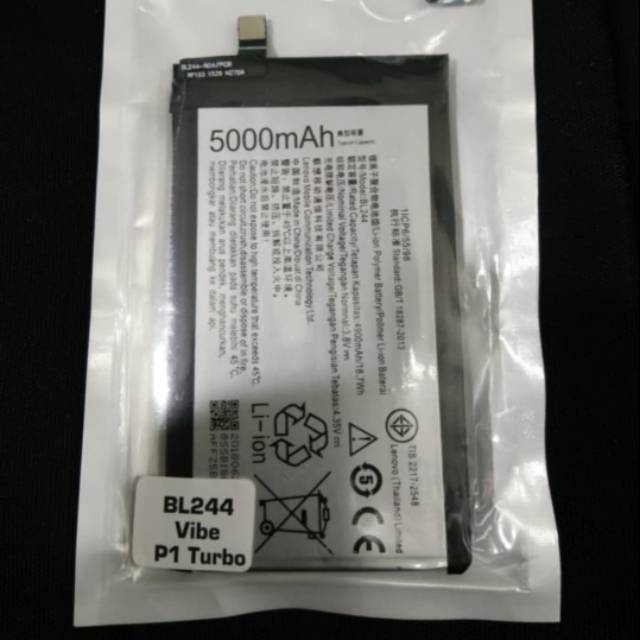 Baterai/Batre/Battery original lenovo BL 244 soket/Vibe P1turbo/P1A42/P1C72/p1C58/VibeP1/C58/C72