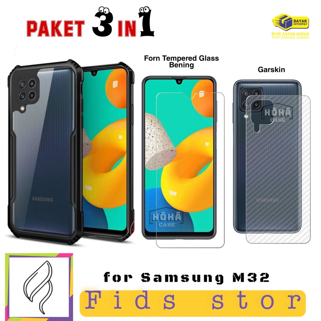 PROMO 3in1 Case Shockproof SAMSUNG M32 &amp; Tempered Glass Layar Free Garskin