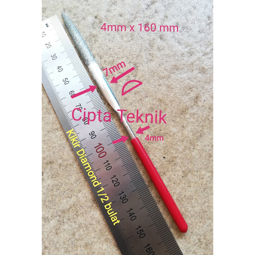 Kikir Diamond Setengah Bulat 4mm x 160mm Kikir Intan 1/2 Bulat 4 mm Panjang 16 cm