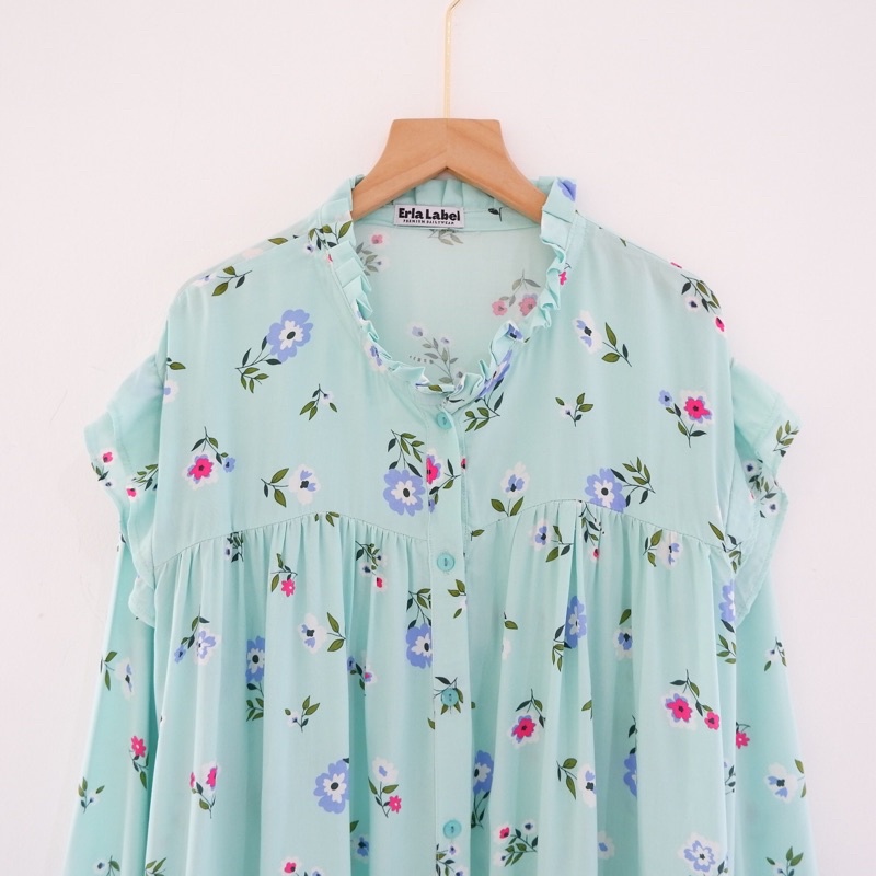 Kemeja Motif Oversize XXL LD 130  Rayon Bigsize Blouse Jumbo-BABY BLUE