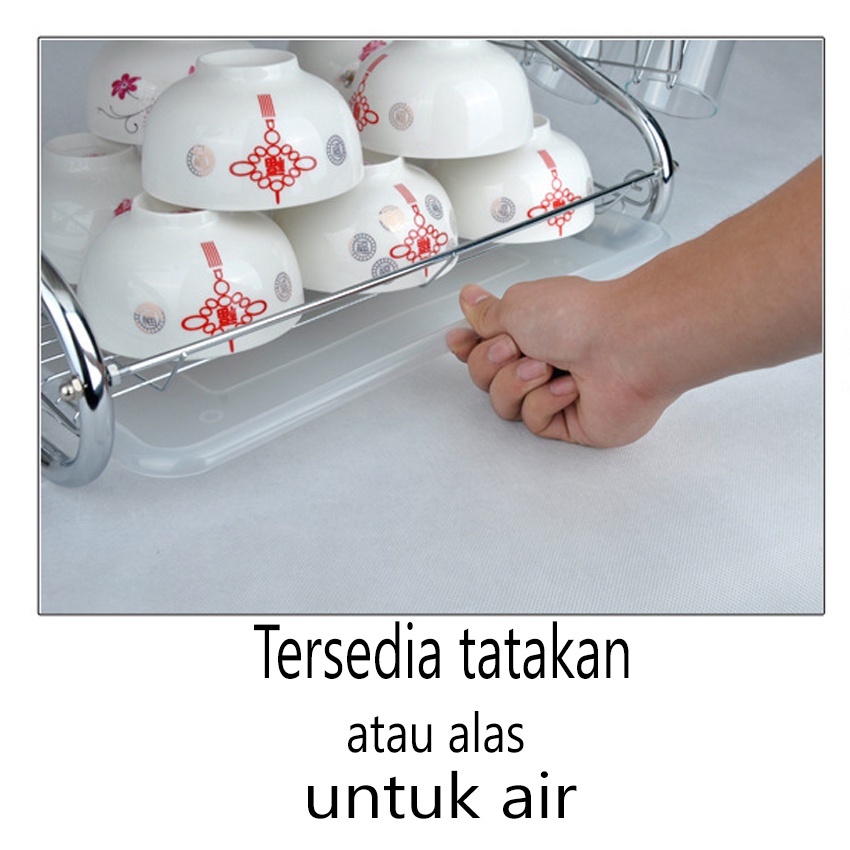 Rak Piring 2 Susun Tingkat Dish Rack Tier Stainless Steel Drainer Top Rak Peralatan Dapur 2 Tingkat