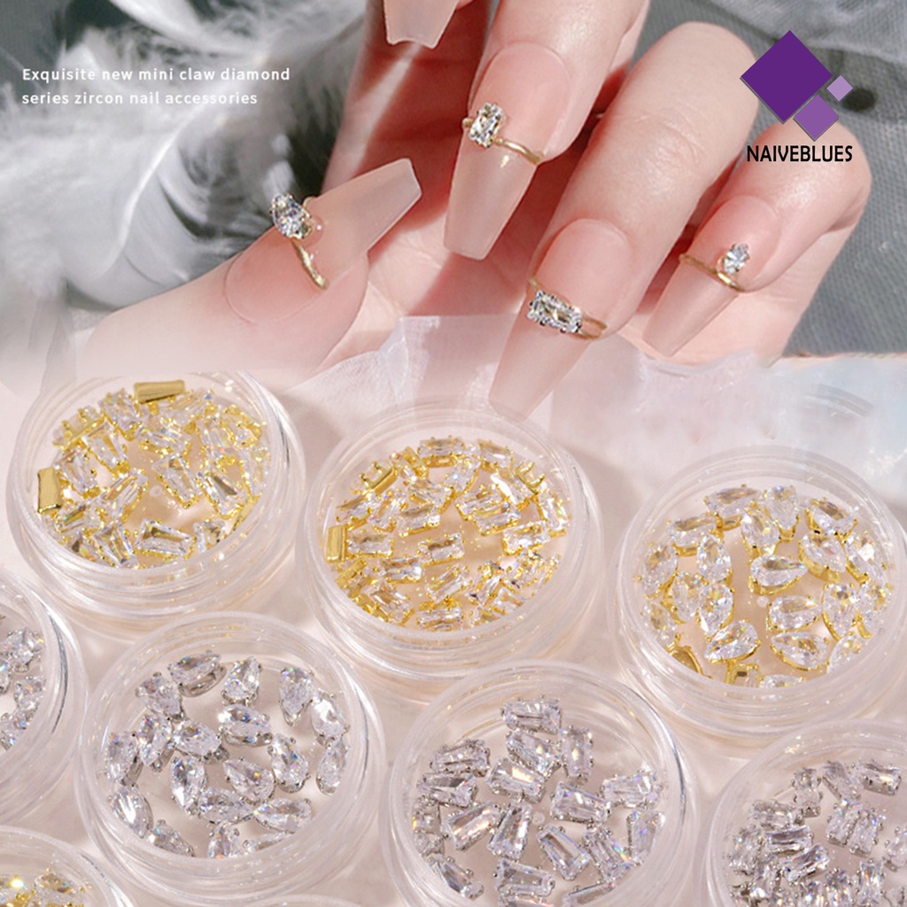 Naiveblue 20Pcs / Kotak Berlian Imitasi Cubic Zirconia Glitter Dekorasi Nail Art / Manicure Wanita