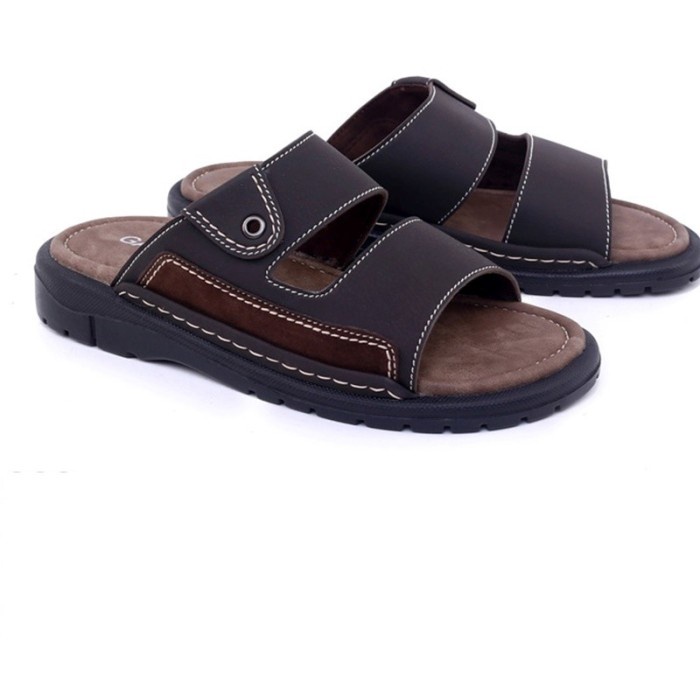 Sandal Slide Pria (Asli Kulit) Sandal Bata Cowo Malkazio GAZ-101 Sendal Selop Hitam-Coklat