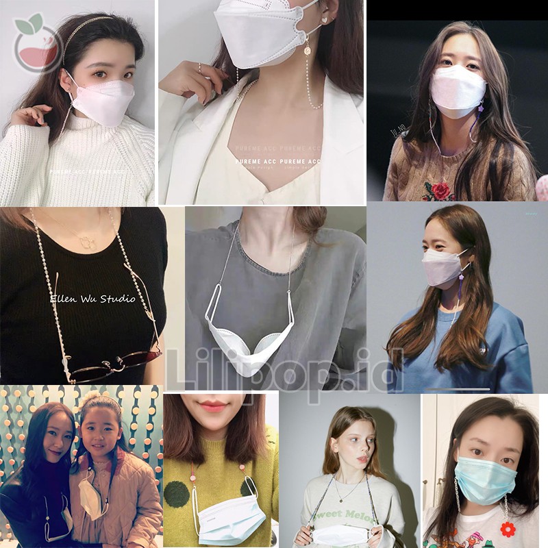 Kalung Strap Masker Tali Masker Kalung Mask Chain Rantai Mutiara Konektor Korea Kekinian