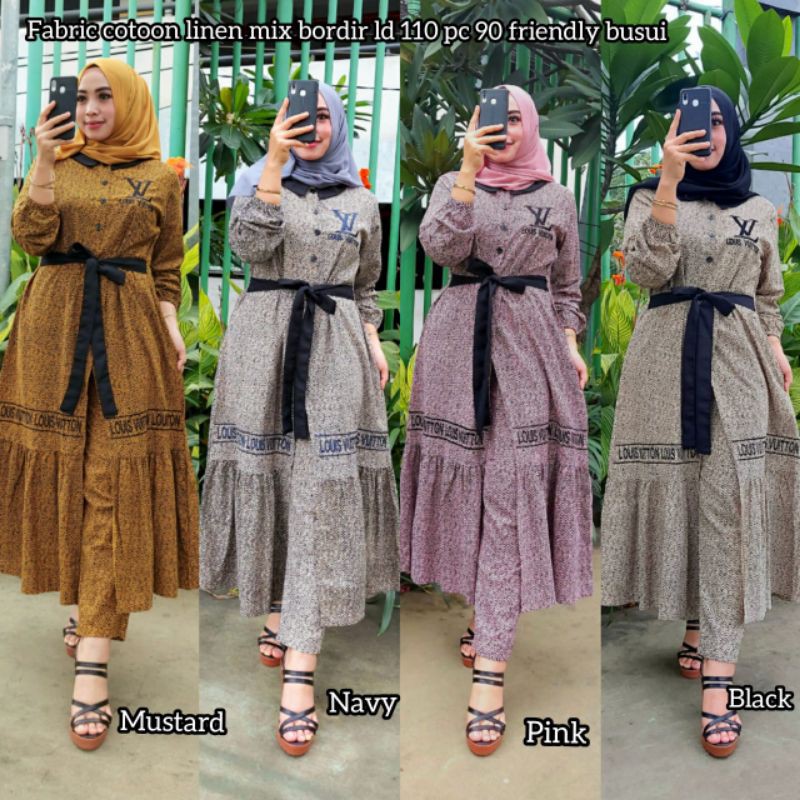 Stelan Tunik LV Luis Vuitton / Set Tunik dan Celana LV