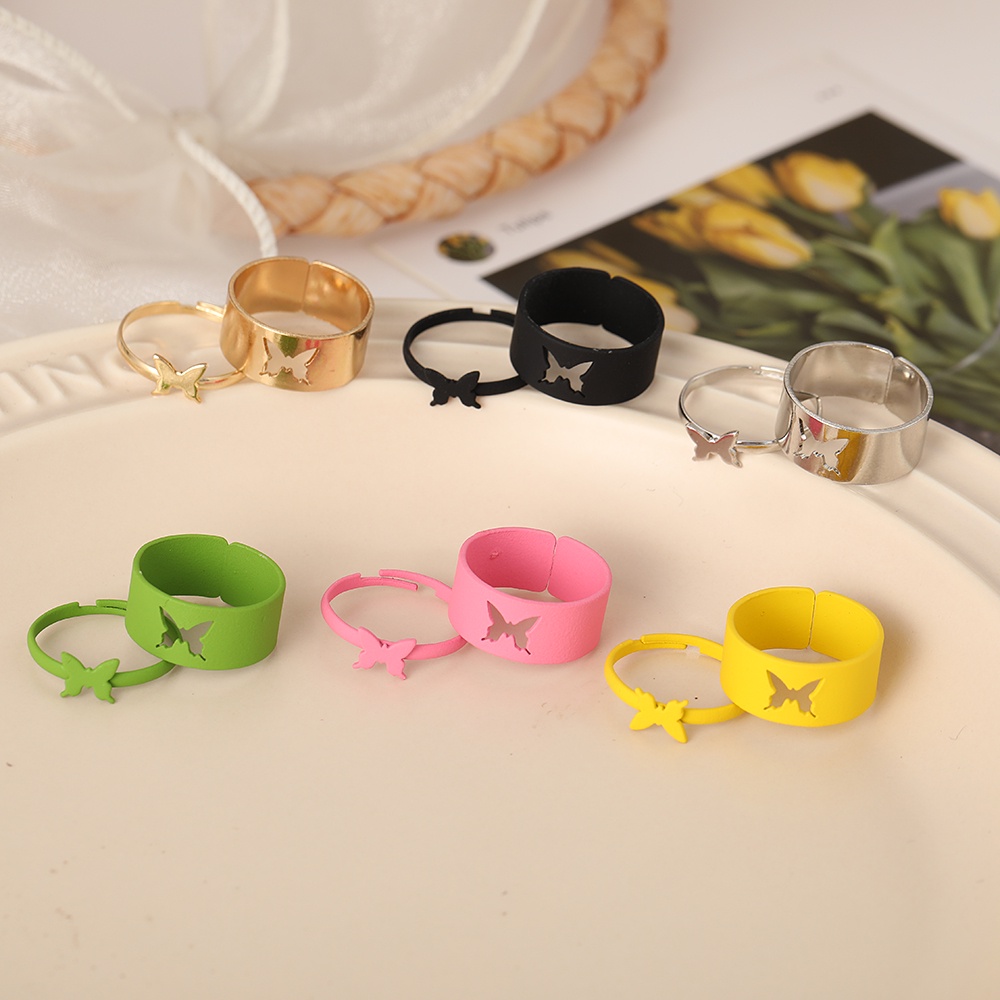 Fashion Colorful Couple Ring Set Retro Hollowed-out Butterfly Rings Women Jewelry Accessories Gift