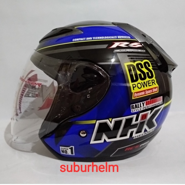 HELM  NHK  R6   RALLY 2    BLACK  BLUE  GLOSSY  DAN  DOFF   HALF FACE  SINGLE VISOR