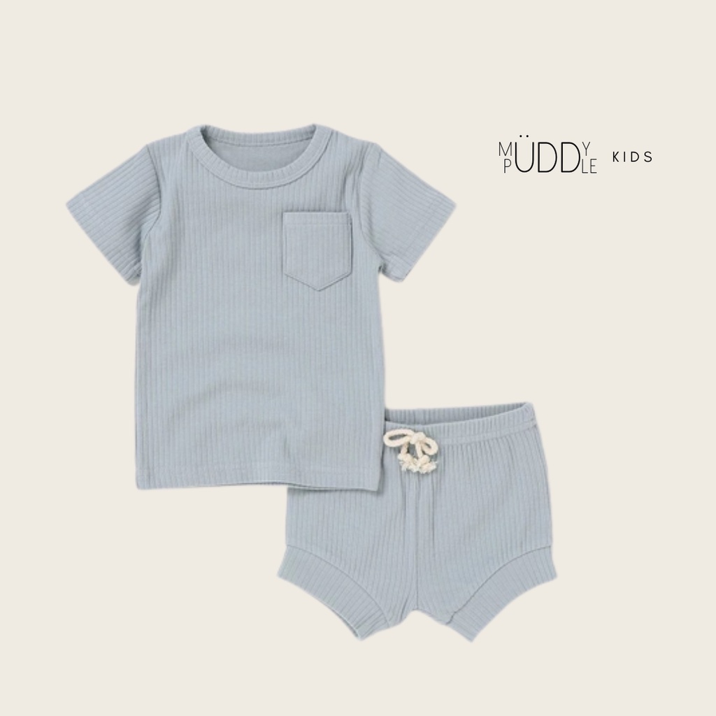 MUDDY PUDDLE Setelan baju premium knit rajut anak baju tidur balita import kaos lengan piyama pendek