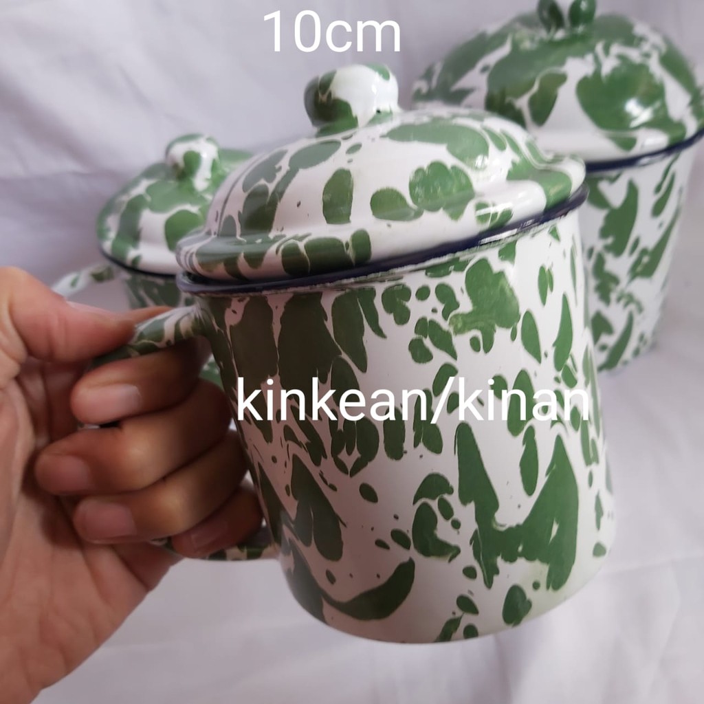 Cangkir Mug Gelas Lurik Enamel Seng Kaleng Jadul Kuno Vintage Retro