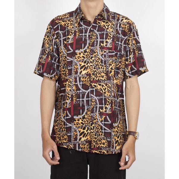 FORTGLASS HAWAI KEMEJA MOTIF  PRIA BAJU PANTAI COWO BALI REGGAE COWO PENDEK SANTAI RAYON HALUS